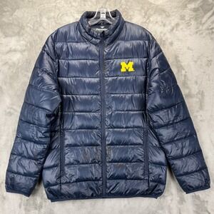 Fanatics Michigan Wolverines Puffer Jacket Mens L Navy Blue Full Zip M20-6559